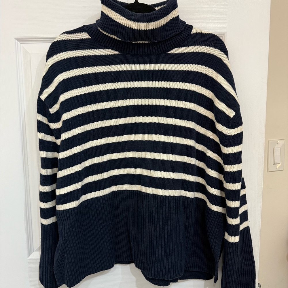 GAP Navy and Cream Striped Cowl Neck Sweater